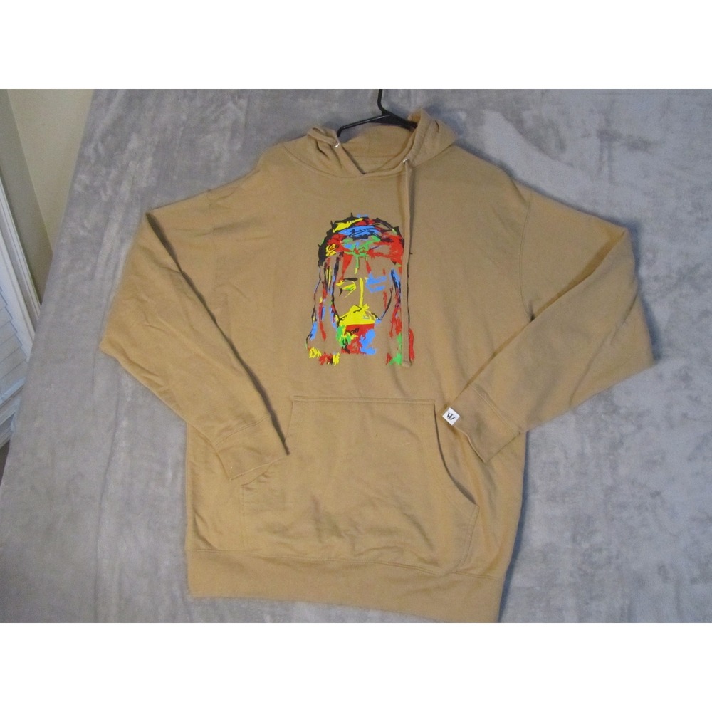 World Vision Hoodie Mens Large Tan Jesus Graphic Print Streetwear Pullover